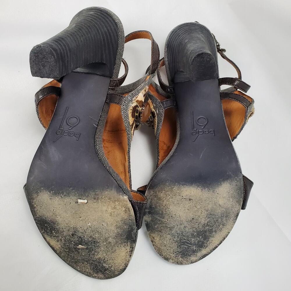 Bacio 61 Italian Leather Sling Back Sandals Size 9 Jewel Top Leopard Stack Heel - Picture 10 of 11